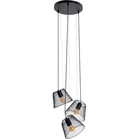 Suspension 3 Lumières en Métal Noir Design Tressé pour Salon et Bureau E27 Ø 30 cm - PANGIVO (1/5)