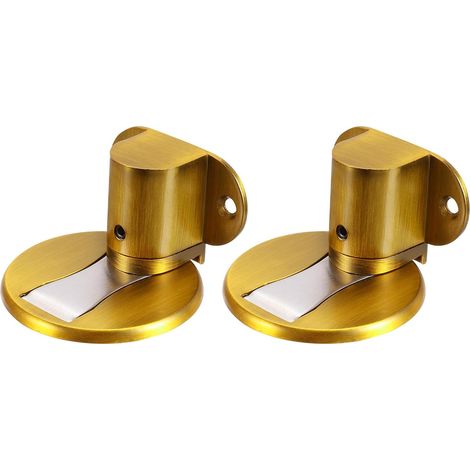 Arrêt de Porte Magnétique Invisible, Lot de 2, sans Perçage, Support de Montage au Sol Réglable avec Adhésif et Fixation par Vis pour Maintenir Porte Ouverte, Couleur Bronze Jaune (1/5)