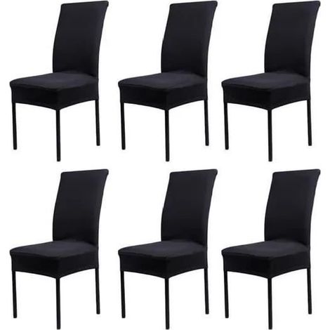 Lot de 6 Housses de Chaise Extensibles Universelle - Moderne - Noir (1/3)