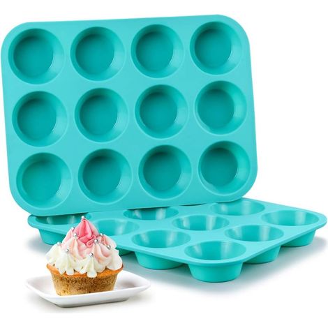 Moule à muffins 12 pièces en silicone bleu clair antiadhésif réutilisable pour préparer muffins cupcakes petits gâteaux et desserts au four avec démoulage facile et nettoyage pratique (1/4)
