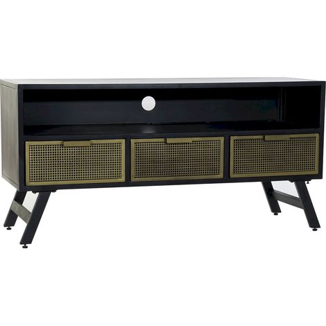 Meuble TV élégant noir avec finitions dorées et rangement - Noir matte avec touches dorées (1/5)
