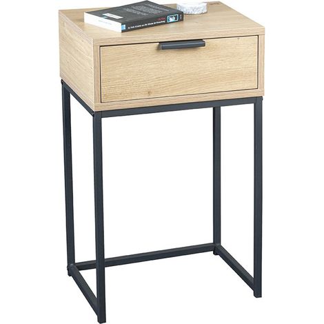 Pegane – Console en bois chêne clair et métal noir – 1 tiroir – Dimensions 40 x 40 x 60 cm – Pour espaces modernes (1/2)