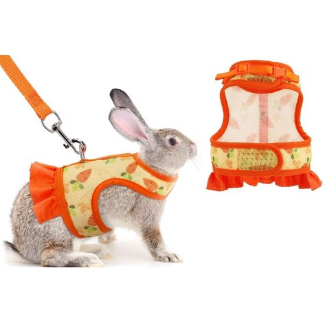 Kaninchengeschirr, auslaufsicher, verstellbar, atmungsaktiv, geeignet für Kleintiere, Kätzchen, Meerschweinchen, Chinchillas und Westen mit Kordelzug (orange, Größe M).