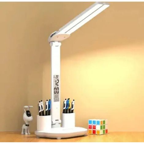 LED-Schreibtischlampe mit Alarm und Thermometer, USB-Stifthalter für Lernen und Arbeiten, einstellbare Beleuchtung - Crezuo (1/3)