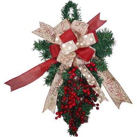 Couronne Extérieure de Noël Guirlande D'Arbre Renversée - Ornements de Nœud Rouge et Baies de 60 cm Pour Escalier Table Pièce Maîtresse Chambre Porche Armoire (1/5)