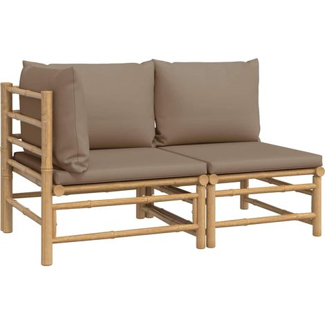 Salon de jardin 2 pcs，Mobilier de jardin avec coussins taupe bambou CFW70292 (1/5)