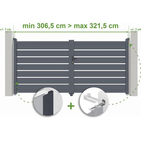Portail battant ajustable en largeur VOGEL 3m H. 140cm Aluminium Gris Anthracite (1/4)