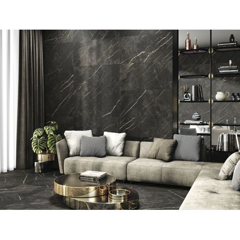Carrelage Aspect marbre Lumos Noir Brillant - 60x60 - Mate