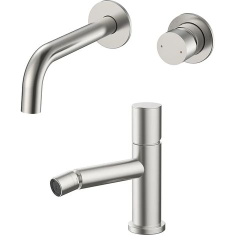 Set miscelatori lavabo a muro e bidet satinato senza leva Gemini