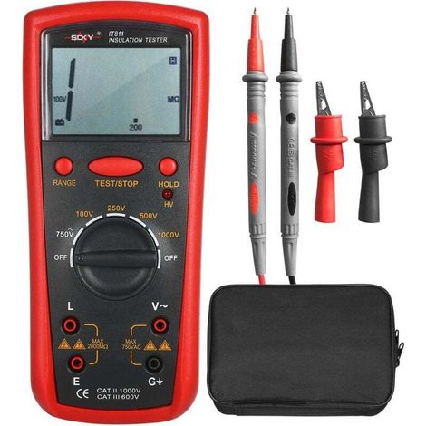 Testeur d’isolement numérique portable 0,1–2000 MΩ avec plage automatique, haute précision, écran LCD (1/4)