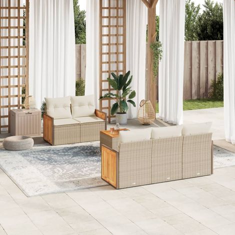 Set Divano da Giardino 6 pz con Cuscini Beige in Polyrattan vidaXL (1/5)