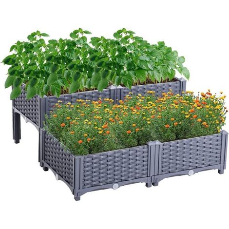 Hochbeet Rattan höhenverstellbar wetterfest UV 80x80x23-38cm Graublau (1/5)