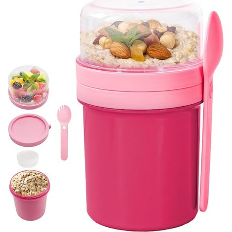Tasse à muesli à emporter – Rose – Anti-fuite – Couvercle – Réutilisable – Travail, école et déplacements (1/5)