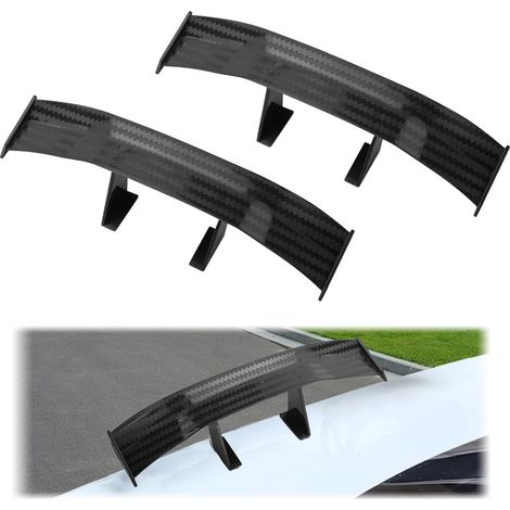 Lot de 2 mini ailerons de voiture en fibre de carbone, 17 cm, spoilers avant et arrière, décoration extérieure de voiture, accessoires modifiés (noir) (1/5)