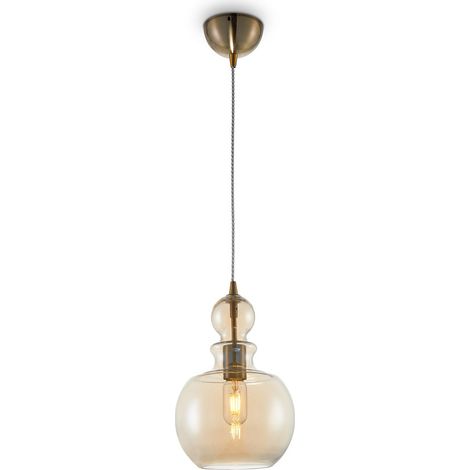 Sospensione Vintage Tone Metallo Bronzo 1 Luce Diffusore Vetro Ambra (1/2)