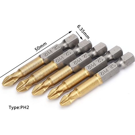 5 embouts de tournevis antidérapants plaqués titane, longueur 50 mm (1/5)