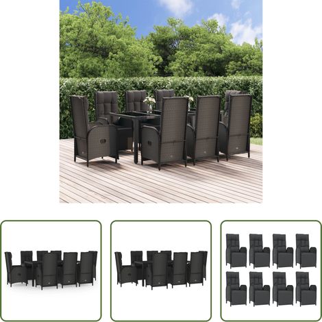 Gartenessgruppe - 9-tlg. Garten-Essgruppe mit Kissen Schwarz Poly Rattan (1/5)