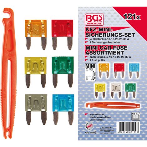 Mini fusibles de 5 à 30 ampères assortiment de 120 fusibles +pince (1/2)