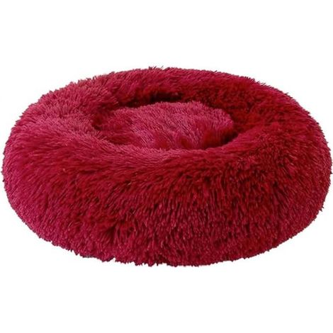 Panier Chien Chat Rond 50 cm (Rouge) – Lit Donut Moelleux pour Chien et Chat, Coussin Peluche, Panier Chat Confortable, Lavable (1/5)