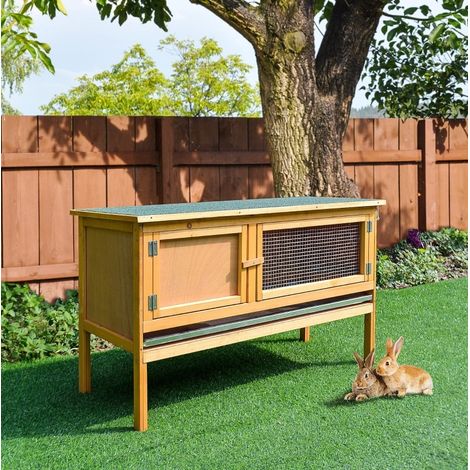 Clapier lapin extérieur en bois 115x44,3x65 cm jaune HAVRYA (1/3)
