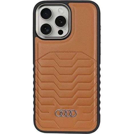 Étui rigide Audi en similicuir MagSafe pour iPhone 14 Pro Max 6,7 pouces, marron/marron AU-TPUPCMIP14PM-GT/D3-BN