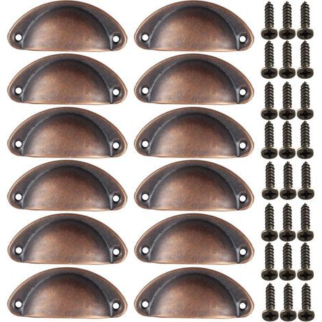 12-piece set of cabinet handles, small metal kitchen cabinet handles, furniture door hardware knobs with screws for drawers, cabinets, dressing tables, wardrobes - 82mm (1/5)
