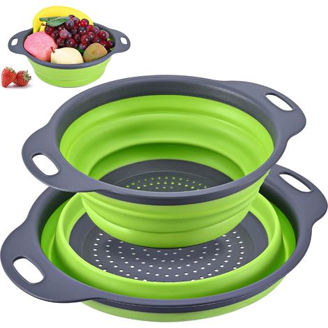 Scolapasta pieghevole in silicone, set da 2, compatto e portatile (1/3)