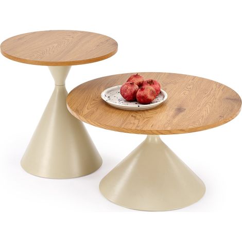 Conjunto mesa de centro Houston 2109 , 40x0x0cm, Diámetro: 70, MDF, Chapa de madera natural, Redonda