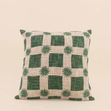 Coussin en coton natté imprimé soleils verts 40x40cm (1/5)