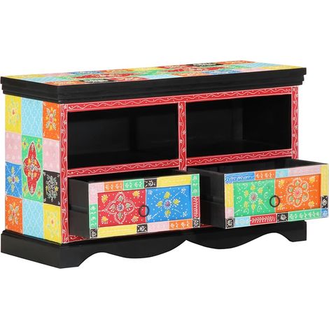 Mobile porta TV rettangolare moderno con pratici cassetti 80 x 35 x 50 cm in legno massello di mango 020057709