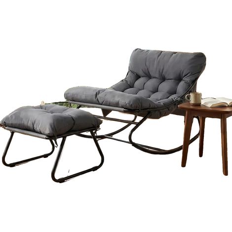 Fauteuil à bascule, cadre en métal durable, coussin amovible, gris foncé (1/2)