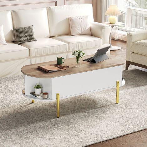 Tables basses réglable en hauteur-120 x 50 x 43 (cm)-Plateau blanc-7 étagères-Rangement caché (1/5)