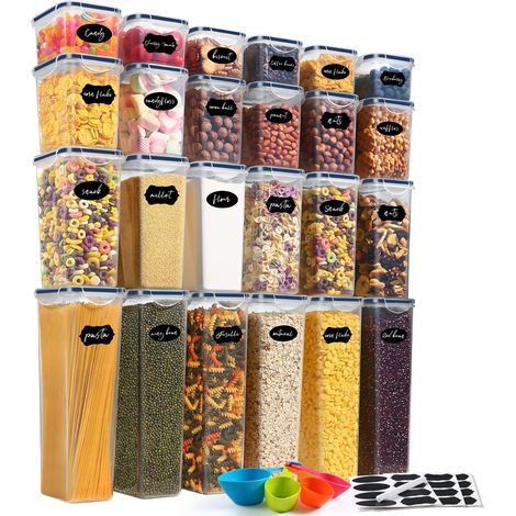 Boite Hermetique Alimentaire, 24 Boîtes Alimentaires en Plastique Sans BPA avec Couvercles, Boite de Rangement Cuisine, pour Céréales, Farine et Aliments Secs (1/5)