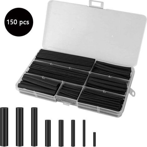 Heat Shrink Tubing Kit, 150PCS - BLACK for circuits, cars, and electrical repairs (1/4)