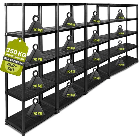 Set mit 4 extra großen, robusten Kunststoffregalen – 5 Regalböden (1/5)