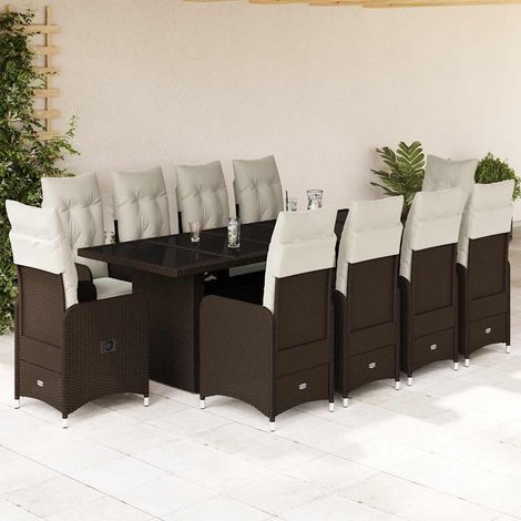 11-tlg. Garten-Bistro-Set mit Kissen Braun Poly Rattan (1/5)