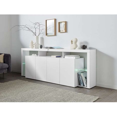 Web Furniture Credenza Essential Sideboard 4 Ante 220 Bianco Laccato - 220x40x80 - Arredo Moderno (1/5)