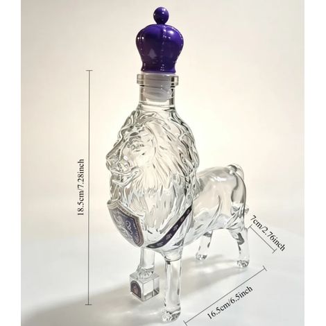 (Comme illustré) Carafe en verre unique ornée d'une figurine de lion et d'un bouchon couronne, bouteille de vin en verre transparent idéale pour le whisky et le bourbon, décoration et cadeau parfaits (1/5)