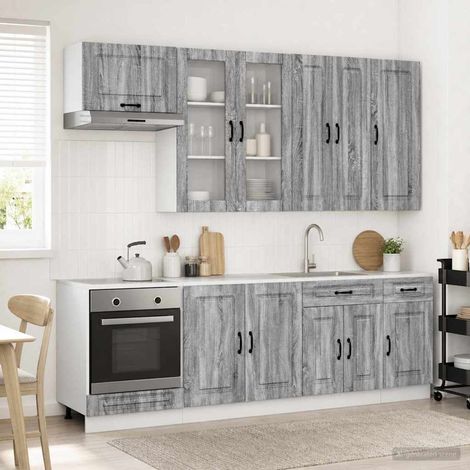 Ensemble meuble de cuisine 8 pièces, bois d’ingénierie, gris Sonoma - PANGIVO (1/5)