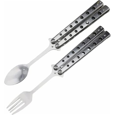Couverts Pliables - 1 Ensemble - Acier Inoxydable - Fourchette Papillon Et Cuillère - Pour Cuisine Et Barbecue Extérieur