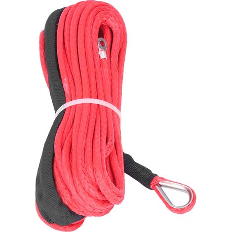 Corde de treuil de remorque 6 mm x 15 m / 1/4 pouce x 50 pi, corde de rechange rouge en fibre synthétique pour camions SUV et VTT SmittyBilt. (1/5)
