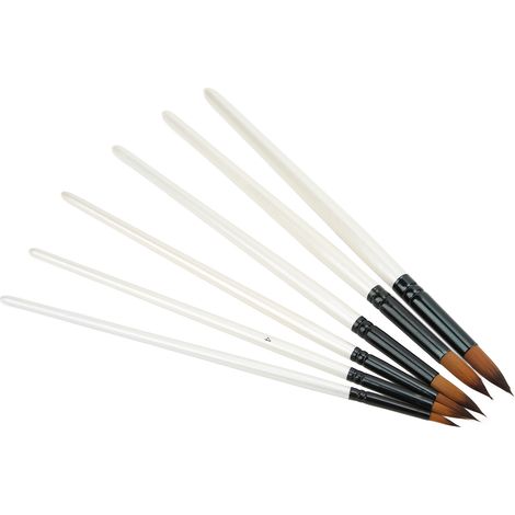 Ensemble de 6 pinceaux à peinture, 6 tailles différentes, faits main, à poils souples, en nylon blanc et blanc, pour gouache et aquarelle. Pinceaux pointus. (1/5)