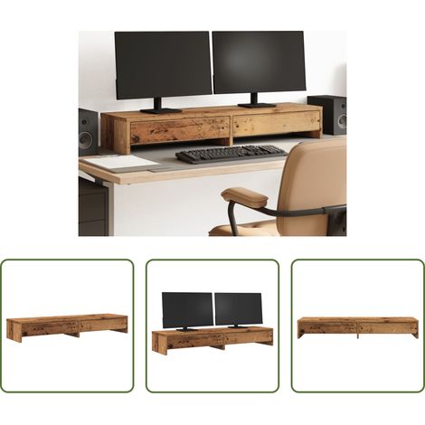 vidaXL Altholz -  Monitorständer mit Schubladen Altholz-Optik 100x27x15 cm (1/5)