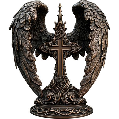Figurine d'ange - Décoration de table avec ailes - Style bohème - En verre acrylique - Pour salon, salle de bain, couloir (noir, taille unique) (1/5)