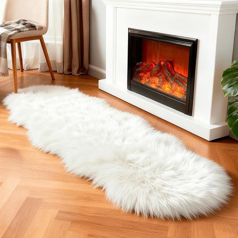 Tapis de Couloir en Fausse Fourrure de Mouton à Poils Longs pour Chambre à Coucher, Chevet, lit, Sol, Salon, Tapis de Couloir en Peluche Haute densité, 0,6 x 1,8 m, Blanc (1/5)