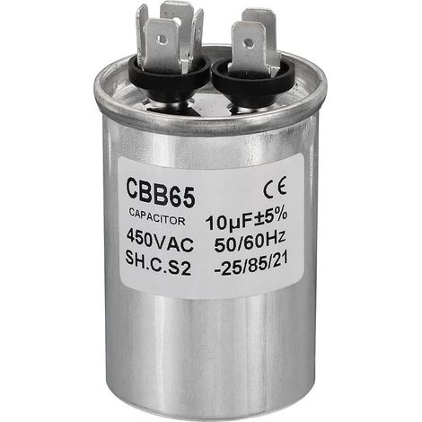 Condensador CBB65 de 10 µF y 450 V – 45 x 85 mm – Arranque de motor eléctrico – Para compresores y bombas de agua (1/3)