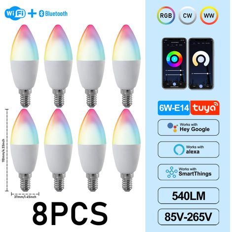(8 ampoules, AC85-265V) Ampoules LED Graffiti 6W C37 E14, contrôle par application, adaptées aux lustres en cristal (1/5)