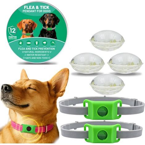 Collier Anti Puce et Tique Chien Naturel, Pendentif Répulsif aux Huiles Essentielles avec 2 Capsules Remplaçables, Réglable, sans Contact Direct avec la Peau(2 Pack) (1/5)