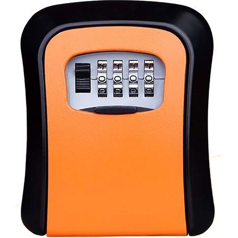 Boîte de verrouillage à clé, portable, réinitialisable, murale, résistante aux intempéries, clé à 4 chiffres, boîte de rangement de sécurité (orange) (1/5)
