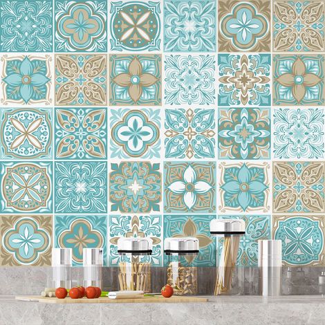 Stickers carrelage - Motif carreaux de ciment - 36 Stickers 20x20 cm - Adhésif MAT (1/3)